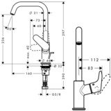 Focus Mitigeur de lavabo 240 bec haut, avec tirette et vidage