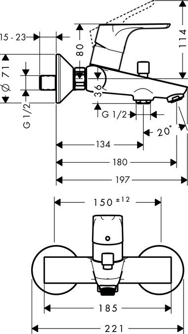 Mitigeur de bain / douche Hansgrohe Focus — vue 3