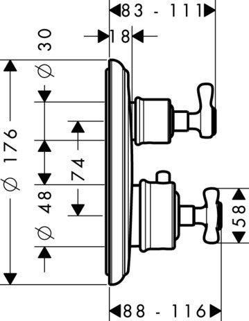Set de finition pour mitigeur de bain / douche thermostatique encastré AXOR Montreux — vue 3