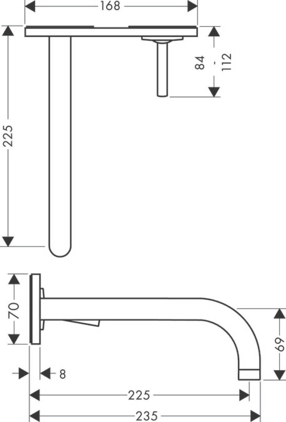 Mitigeur de lavabo encastré AXOR Uno 225 mm en doré poli