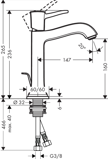 Mitigeur de lavabo Hansgrohe Metropol Classic 160 avec tirette et vidage — vue 3
