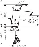 Logis Mitigeur de lavabo 70 CH3 CoolStart, avec tirette et vidage synthétique