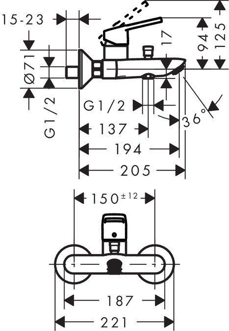Mitigeur de bain / douche Hansgrohe Logis Loop — vue 3