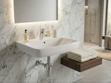 Lavabo mural carré en céramique blanche Geberit Selnova Smyle C avec trou de robinet central.