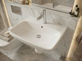 Évier carré en céramique blanche avec trou de robinet central et trop-plein visible, 55 cm, Geberit Selnova Smyle C.