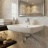 Lavabo mural carré en céramique blanche Geberit Selnova Smyle C avec trou de robinet central et trop-plein.