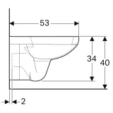 Diagramme des dimensions de la cuvette de toilette suspendue Geberit Selnova Square : 53 cm de large, 40 cm de profondeur, 34 cm de haut.