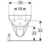 Dimensions de la cuvette de toilette suspendue carrée Geberit Selnova : 35 cm x 32 cm x 22 cm, entraxe de fixation : 18 cm.