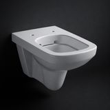 Cuvette de toilette murale Geberit Selnova Square Rimfree avec finition en céramique blanche lisse et design élégant.