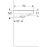 Plan-vasque Geberit Smyle Square 120 cm ceramic washbasin dimensions diagram, 48x22 cm, visible overflow.