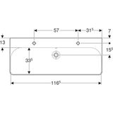 Plan-vasque Geberit Smyle Square 120 cm évier en céramique dimensions diagram with measurements and technical specifications.