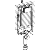 Cadre de support de toilette mural Geberit Combifix Alpha 8cm avec grille et composants de plomberie détachés.