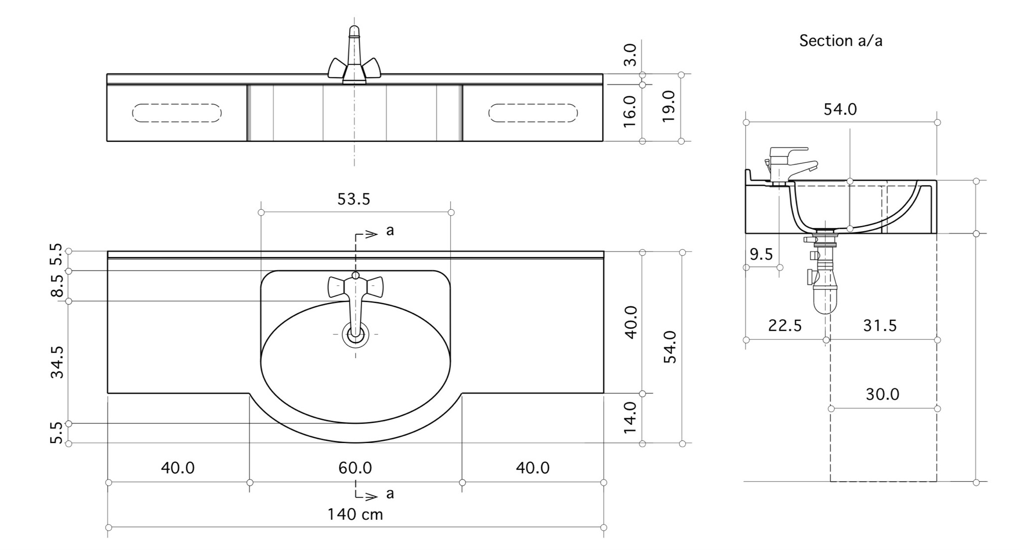 Plan-vasque Riviera (100 à 160 cm) x 54 cm - vue 13