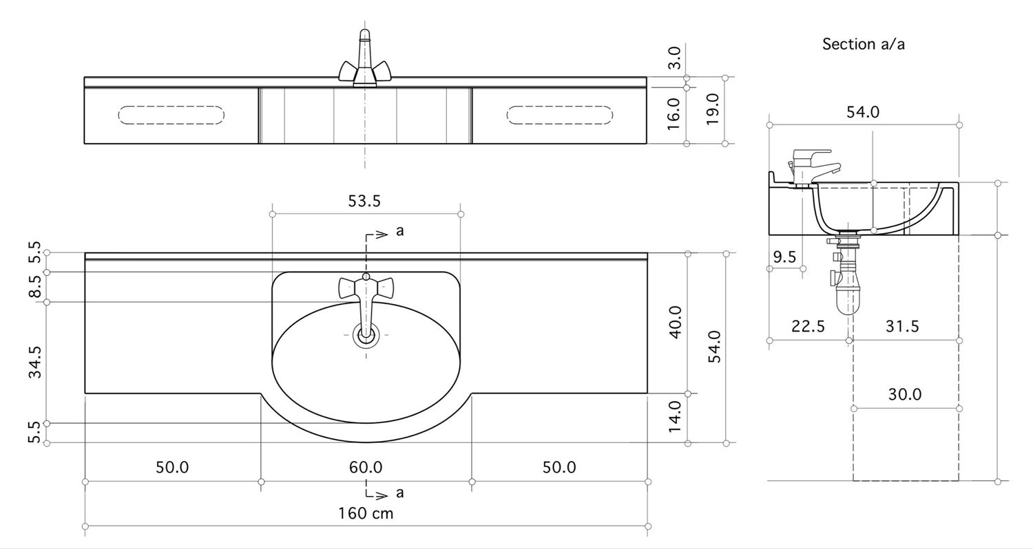 Plan-vasque Riviera (100 à 160 cm) x 54 cm — Vue produit 14