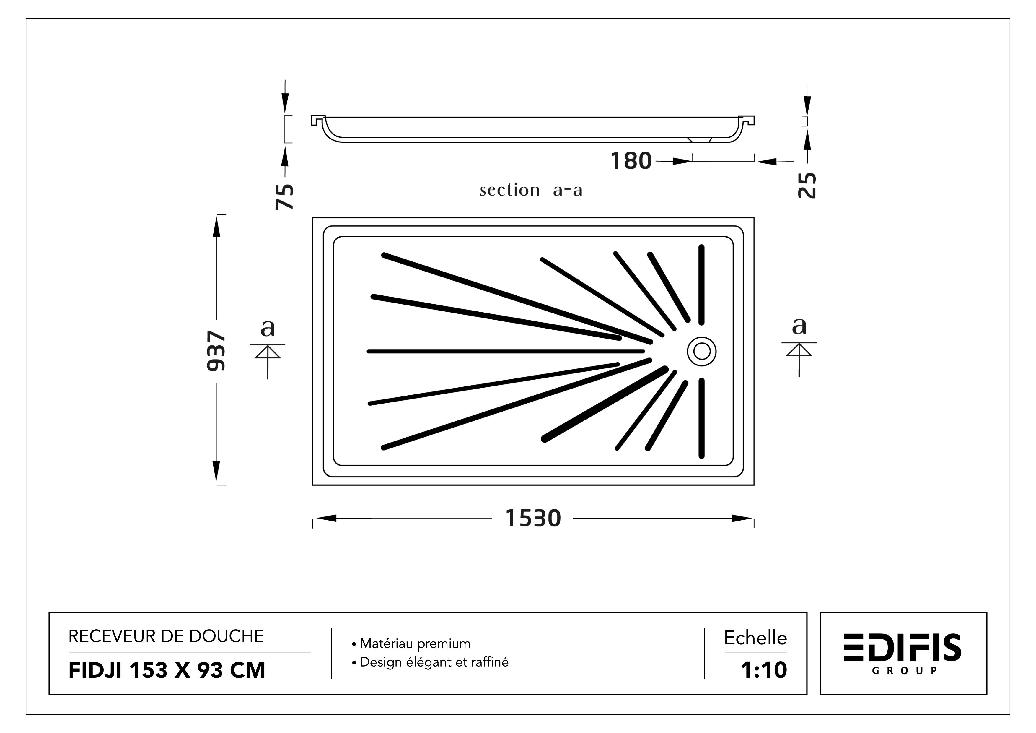 Receveur Fidji 153 x 93 cm sans vidage - vue 4