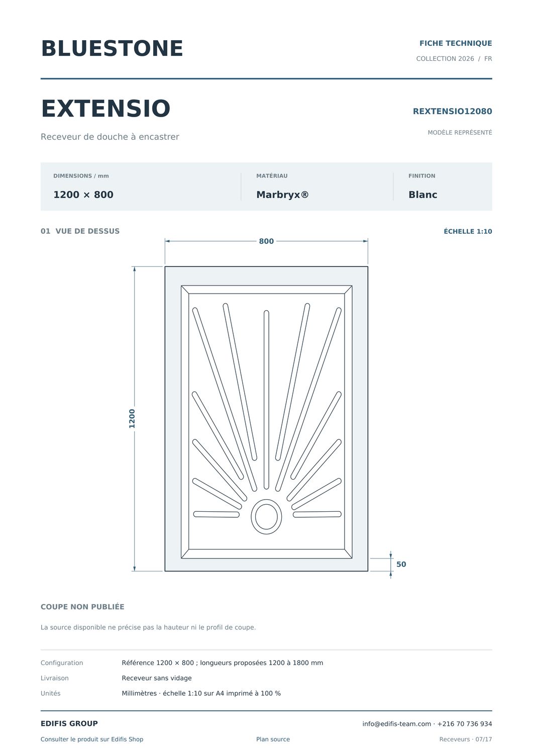 Receveur Extensio de (120 à 180 cm) x 80 cm sans vidage — Vue produit 6