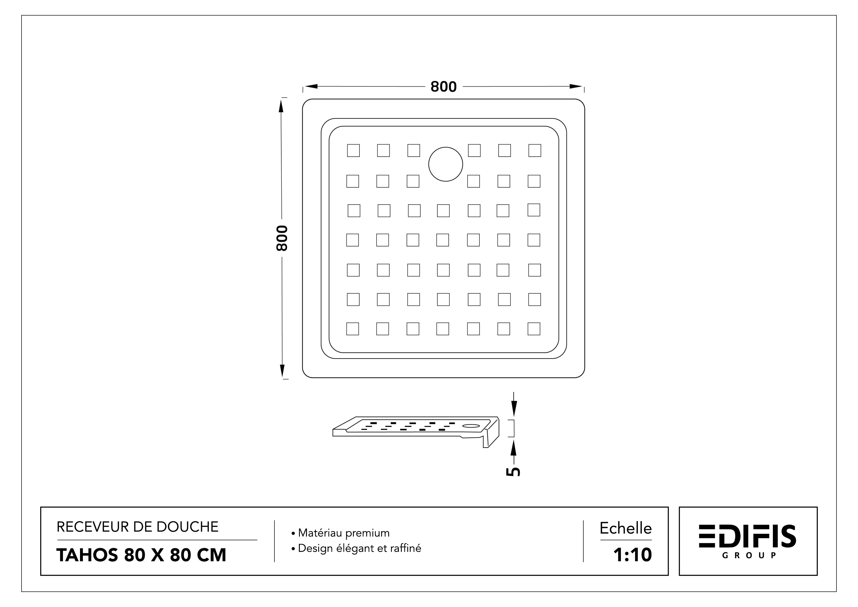 Receveur Tahos 80 x 80 cm sans vidage - vue 3