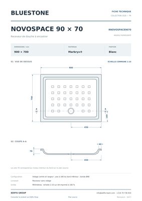 Novospace Shower Tray 90 x 70 cm without Drainage