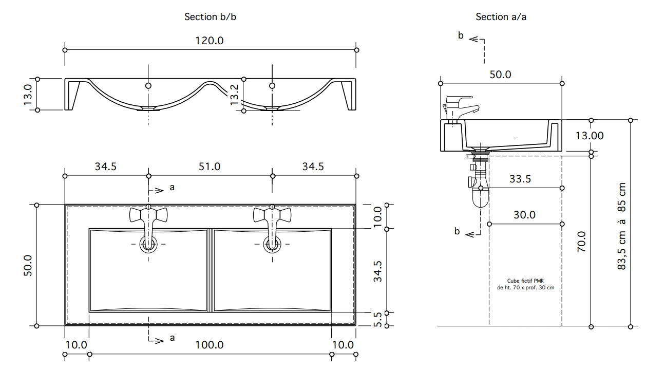 Plan-vasque double Spazio 120 cm - vue 5