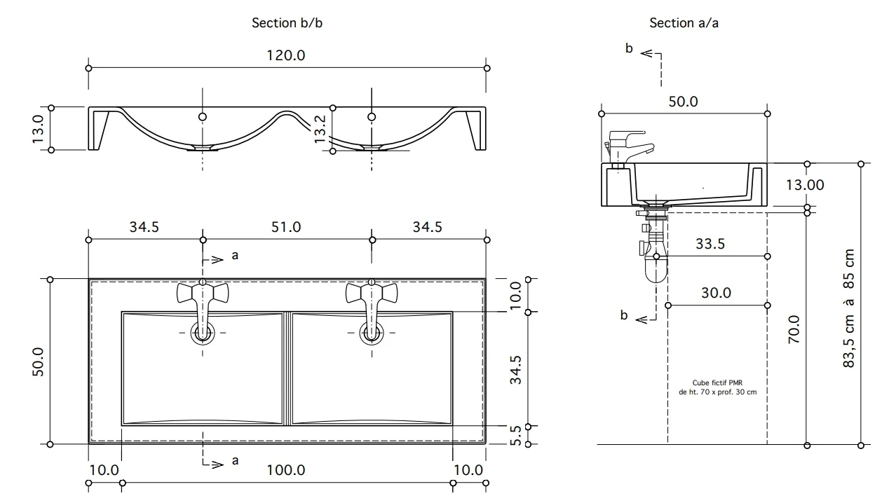Vanity top double Spazio 120 cm — Product view 6