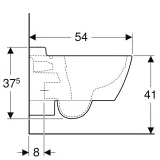Dimensions de la cuvette de toilette Geberit Xeno² Rimfree KeraTect : 54 cm de large, 37,5 cm de profondeur, 41 cm de haut.