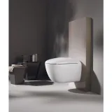 Toilettes murales blanches Geberit Citterio avec technologie Rimfree et fixations invisibles, KeraTect.