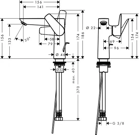 Mitigeur de lavabo Hansgrohe Talis E 150 en laiton chromé avec tirette et vidage