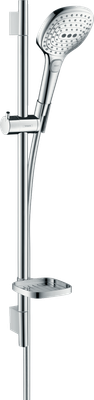 Barre de douche Hansgrohe avec douchette à main Raindance Select E 120 3 jets , flexible Isiflex et porte savon Casetta'S Puro