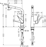 Metris M71 Mitigeur de cuisine 320, avec douchette extractible 1 jet