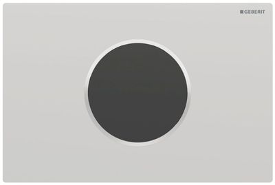 Plaque de commande électronique infrarouge Geberit Sigma10, chrome mat, 12 cm, design élégant, rectangulaire, cercle foncé.