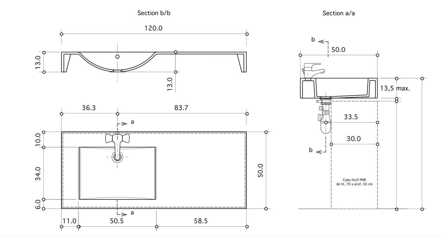 Plan-vasque Spazio 120 cm décentré — Vue produit 5