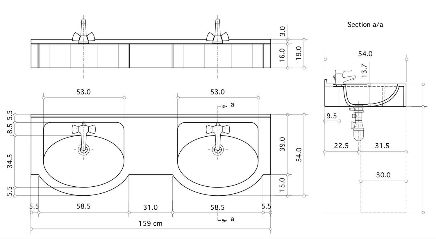 Vanity top double Riviera 140 or 160 cm — Product view 10