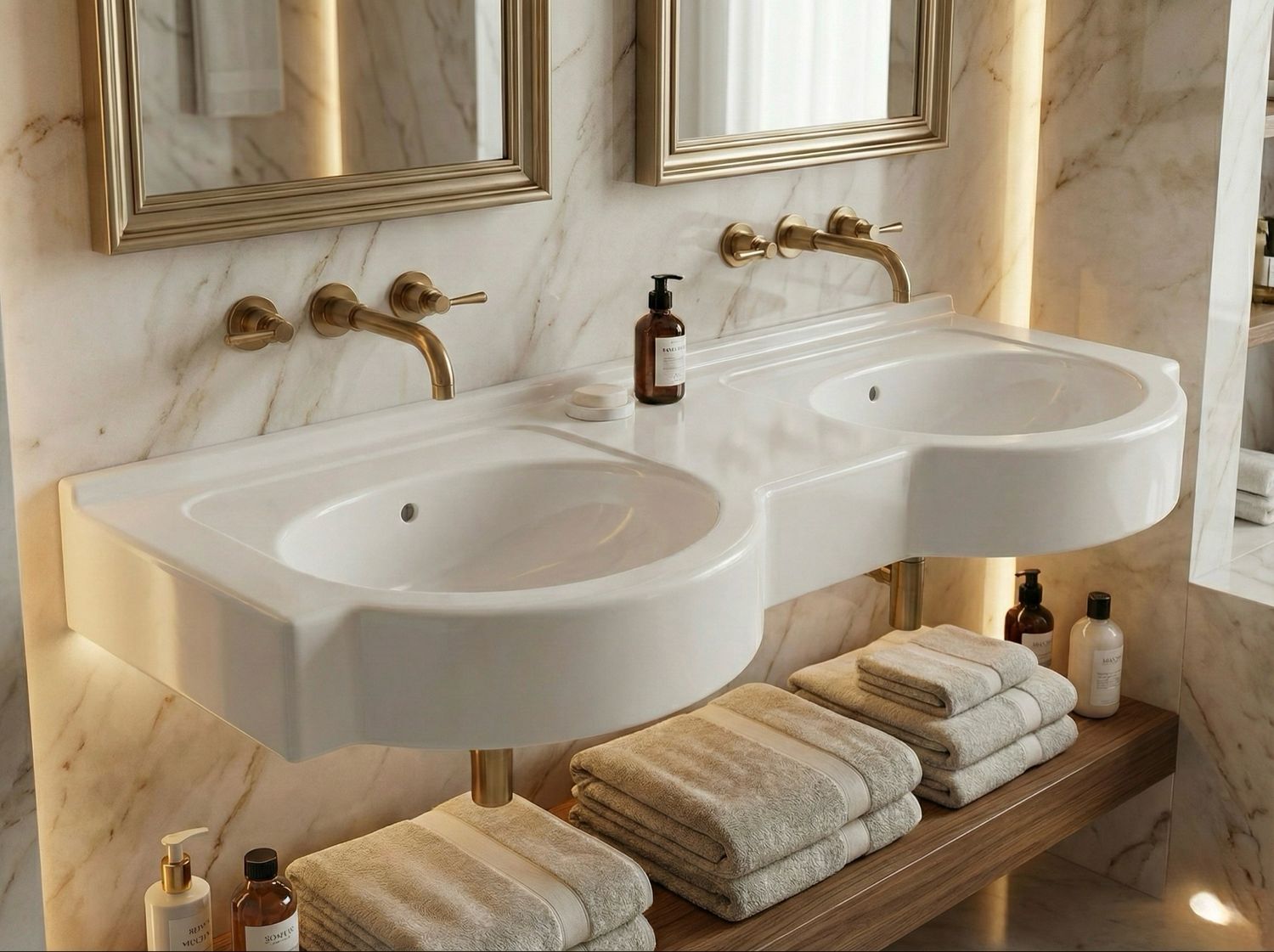 Double basin countertop Riviera 140 or 160 cm