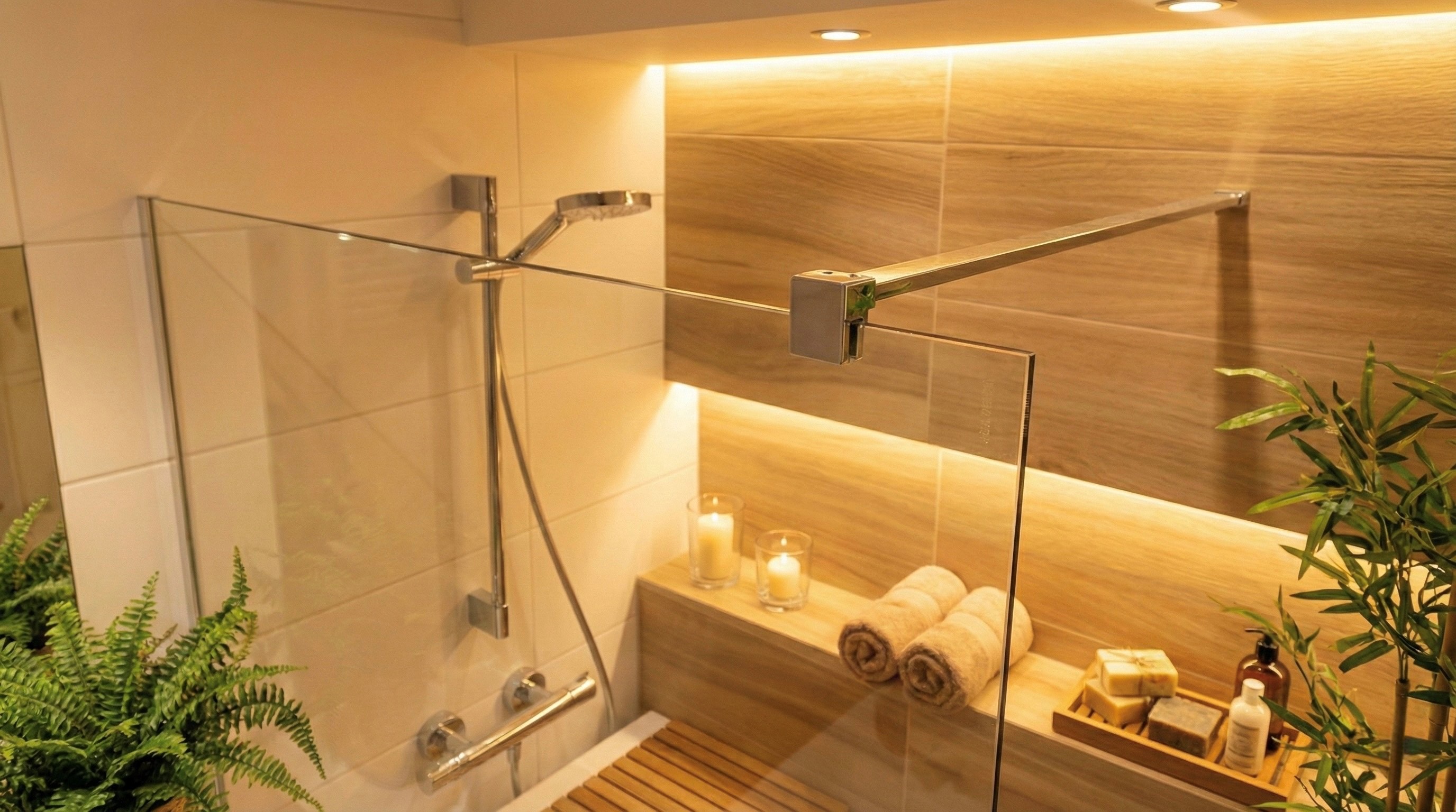 Paroi de baignoire Innovativ en verre trempé (Securit) d'épaisseur 8 mm avec pinces et barre raidisseur en acier inoxydable chromé - vue 3