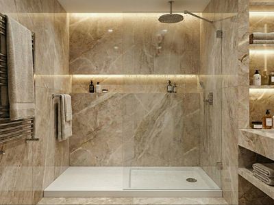 Innovative Shower Screen in Tempered Glass (Securit) with 8mm Thickness, Clips, and Chrome Stainless Steel Stabilizing Bar