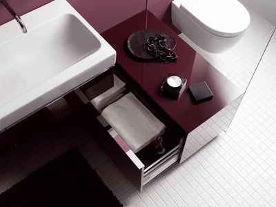 Meuble latéral bas Geberit / Keramag iCon 89 cm avec un tiroir au sol en rouge bordeaux