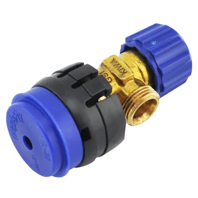 Geberit Robinet équerre, raccord de plomberie bleu et noir avec raccords dorés, pour réservoirs Alpha, Sigma, Delta.