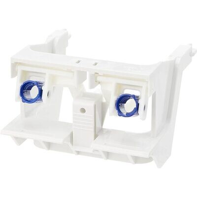 Bloc de support de réservoir de toilette Geberit Sigma 8 cm blanc avec connecteurs bleus et design compact.