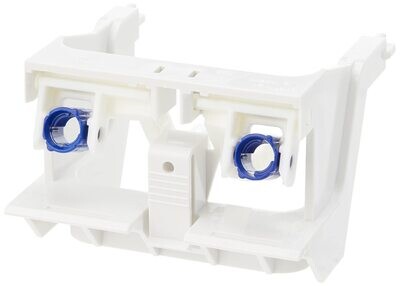 Support de bloc en plastique blanc Geberit Sigma 12 cm avec raccords bleus pour installation de réservoir de toilette encastré.