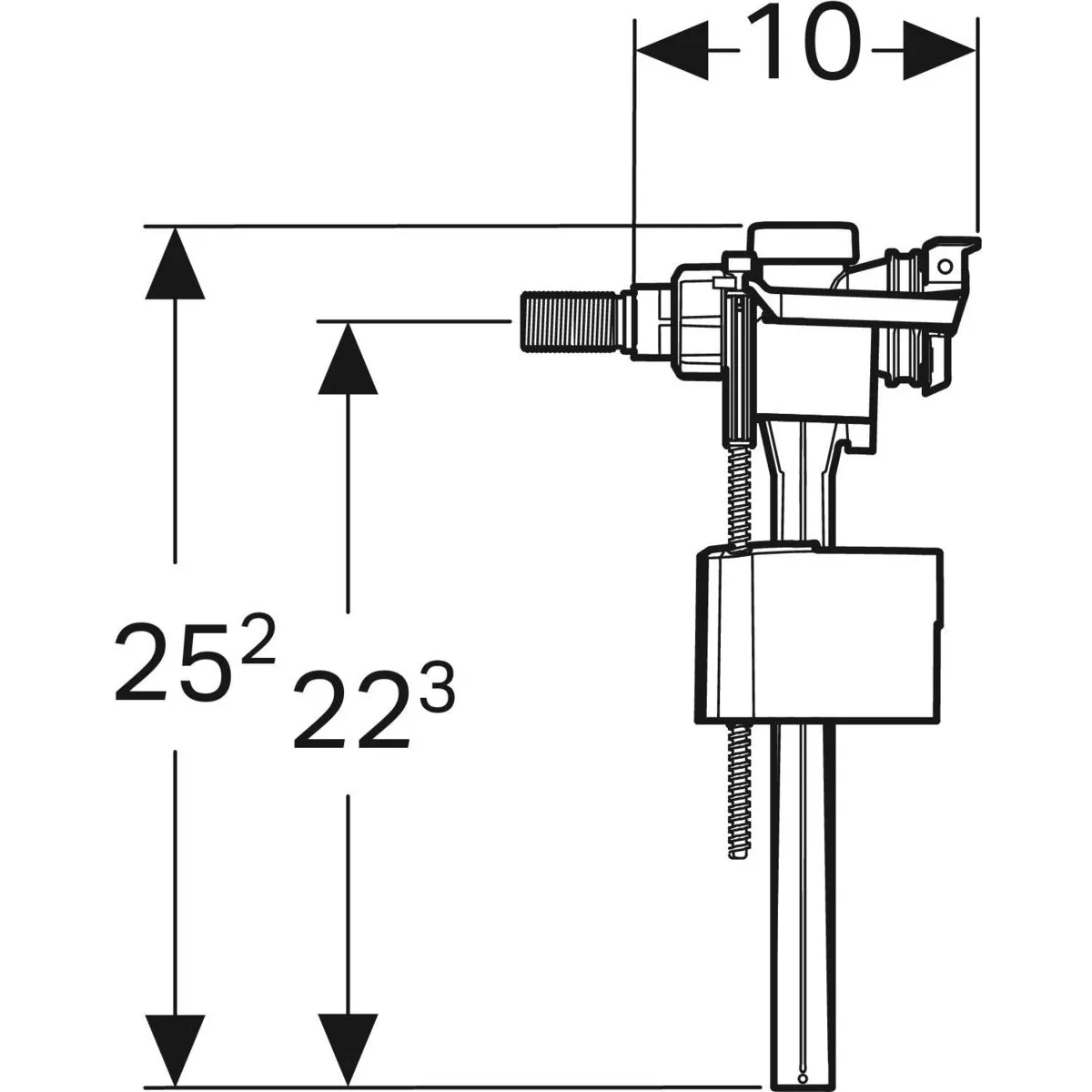 Geberit type 333 float valve, side feed, 3/8" for Alpha concealed cistern