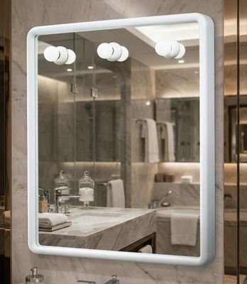 Mirror Gedy Dakota Rectangular 60 x 70 cm with White Frame and Lighting