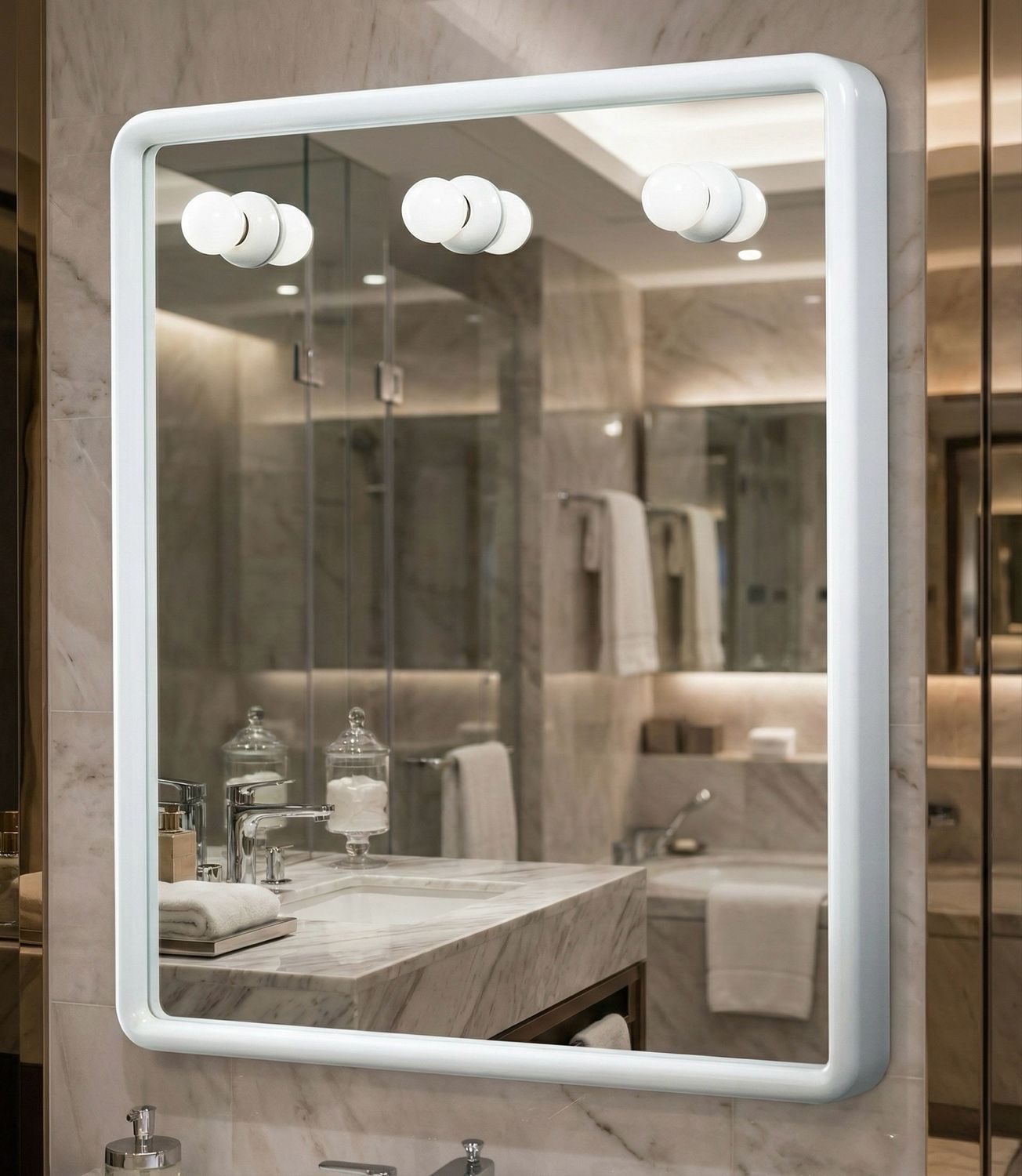 Mirror Gedy Dakota Rectangular 60 x 70 cm with White Frame and Lighting