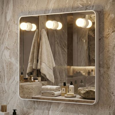 Mirror Gedy Dakota Square 55 cm with White Frame and Lighting