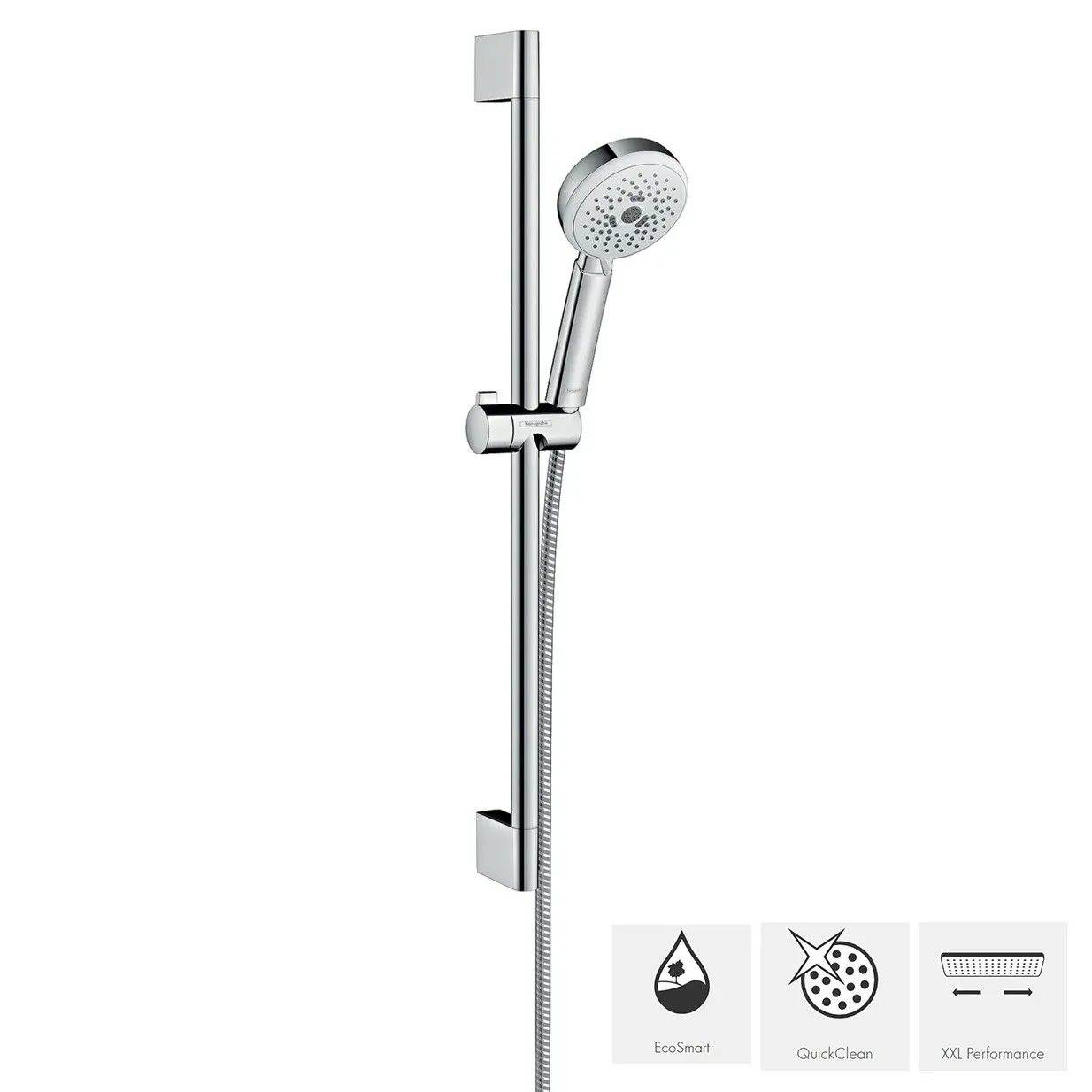 Barre de douche Hansgrohe avec douchette à main Crometta EcoSmart et flexible Metaflex