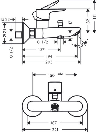 Mitigeur de bain / douche Hansgrohe Talis E - vue 2
