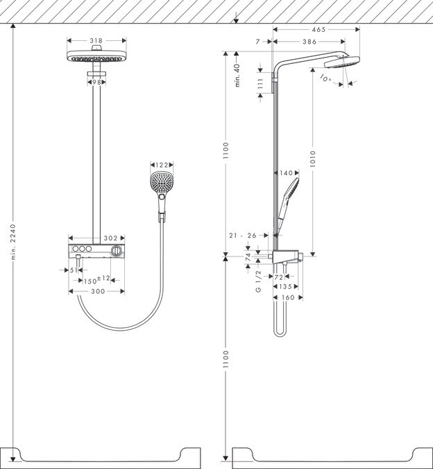Colonne de douche Showerpipe Hansgrohe Raindance Select E 300 3 jets avec mitigeur thermostatique ShowerTablet Select 300 — vue 3