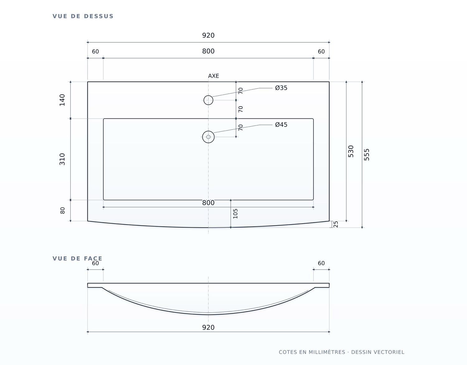 Plan-vasque Lido 92 cm — Vue produit 4