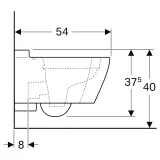 Dimensions des toilettes suspendues Geberit myDay Rimfree : 54 cm de large, 40 cm de profondeur, 375 mm de hauteur, 8 cm de projection.