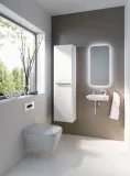 Toilettes suspendues Geberit myDay avec technologie Rimfree KeraTect, couleur blanche, fixations invisibles, design élégant.