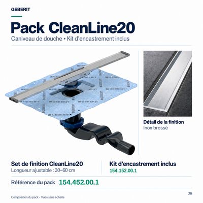 Complete Pack: Embedding Kit + Geberit CleanLine20 Finishing Set - Length 30 - 60 cm